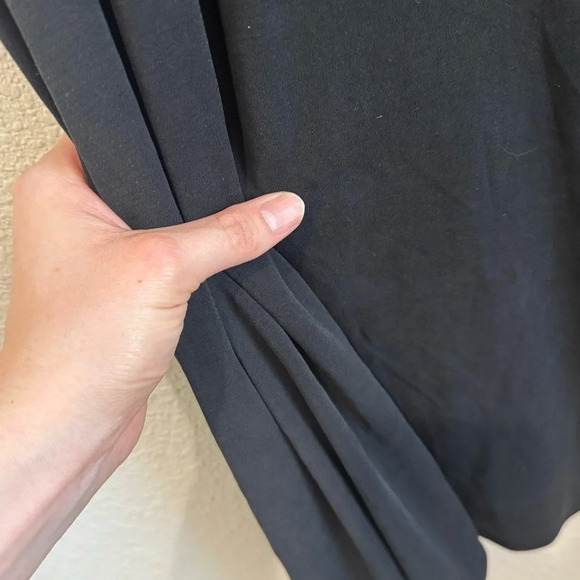 Eileen Fisher Womens Large 100% Silk Dress Surplice Midi Minimalist Modest Black - Picture 7 of 11